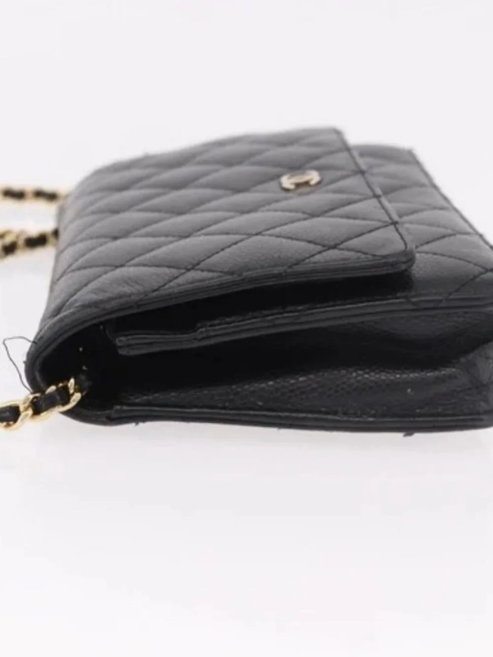 CHANEL Matelasse Chain Shoulder Bag Grained Calf Skin Black Gold CC Auth 188972